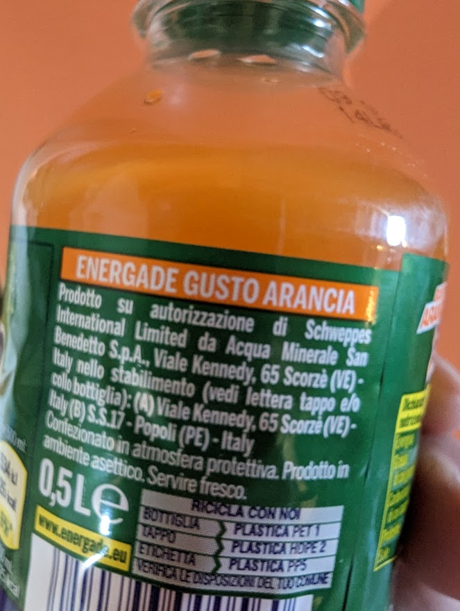 Ingredienti di Energade gusto arancia