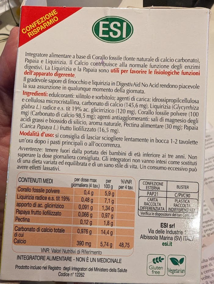 Ingredienti di DigestivAid No Acid di ESI 